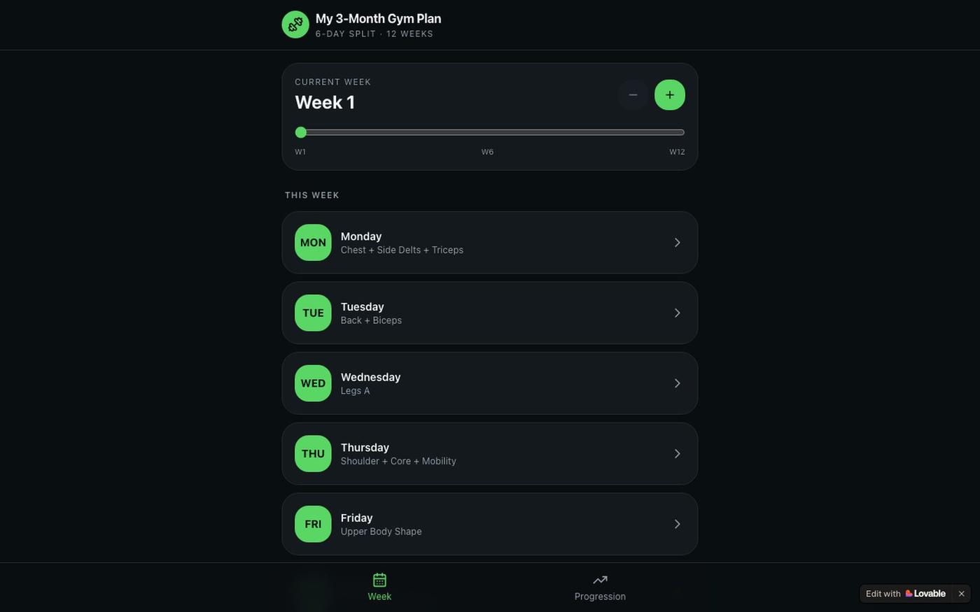 My 3-Month Gym Plan — screenshot