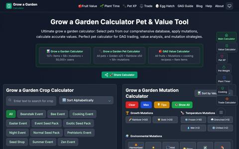 Grow a Garden Calculator Pet & Value Tool [August 2025] — screenshot