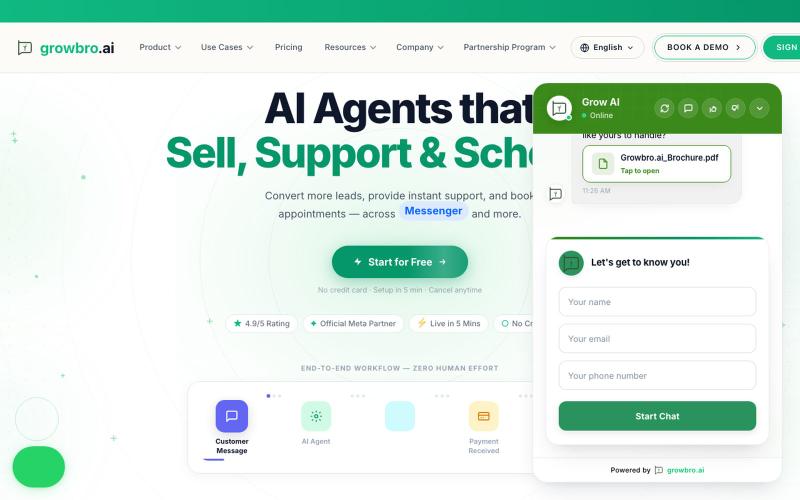 Growbro.ai – AI Agents for Business | WhatsApp, Instagram & Web — screenshot