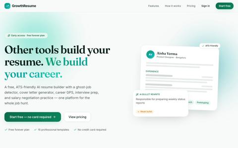 AI Resume Builder & ATS-Friendly Resume Maker | GrowthResume — screenshot