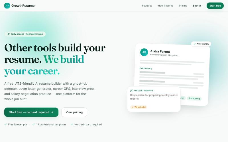 AI Resume Builder & ATS-Friendly Resume Maker | GrowthResume — screenshot