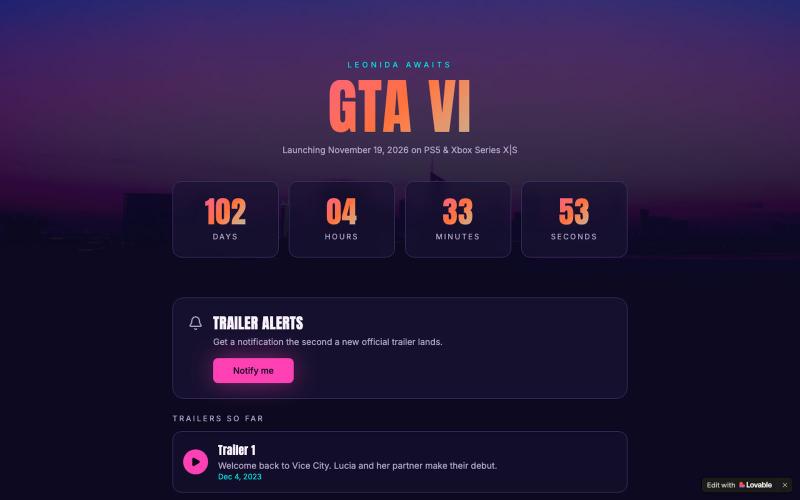 GTA 6 Countdown — Days Until Vice City Returns — screenshot