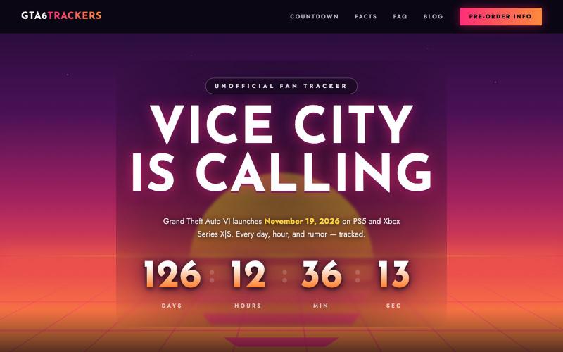 GTA6Trackers — GTA 6 Countdown, Prices & Fact Tracker — screenshot