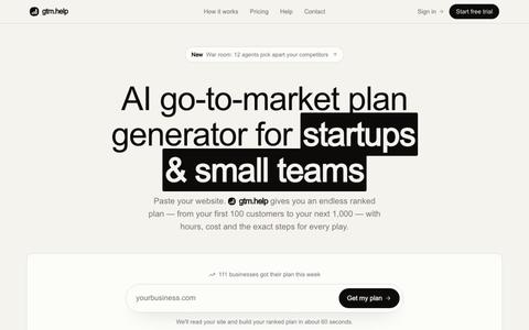 AI Go-to-Market Plan Generator for Startups | gtm.help — screenshot