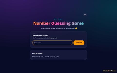 Mr. Tim's Number Guessing Game — screenshot