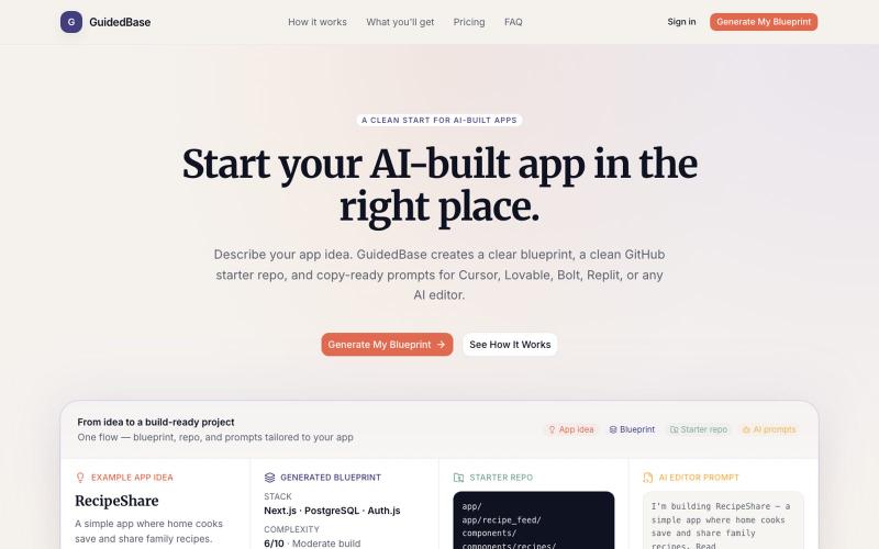 GuidedBase — Start your AI-built app in the right place. — screenshot