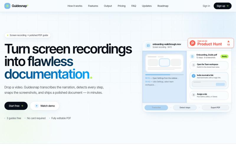 Guidesnap — Turn screen recordings into flawless documentation — screenshot