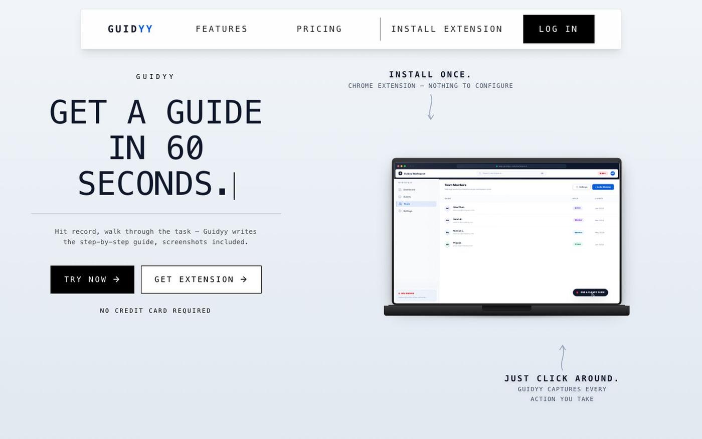 Guidyy — Turn Any Workflow Into a Step-by-Step Guide in 60 Seconds — screenshot