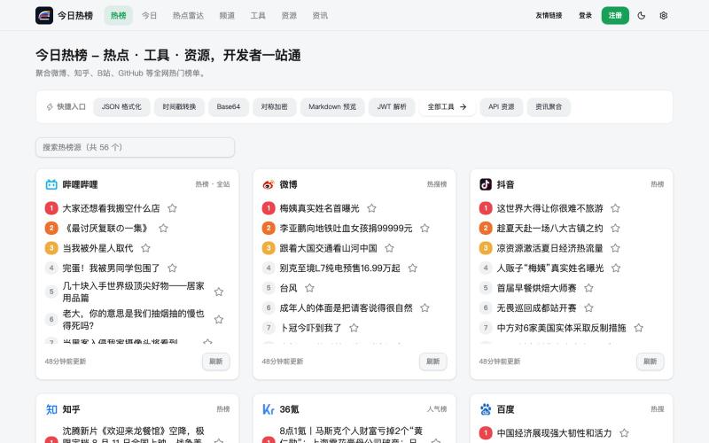 今日热榜 DailyHot | 全网热点聚合、在线工具与热榜 API | 实时榜单更新、跨平台热点追踪 — screenshot