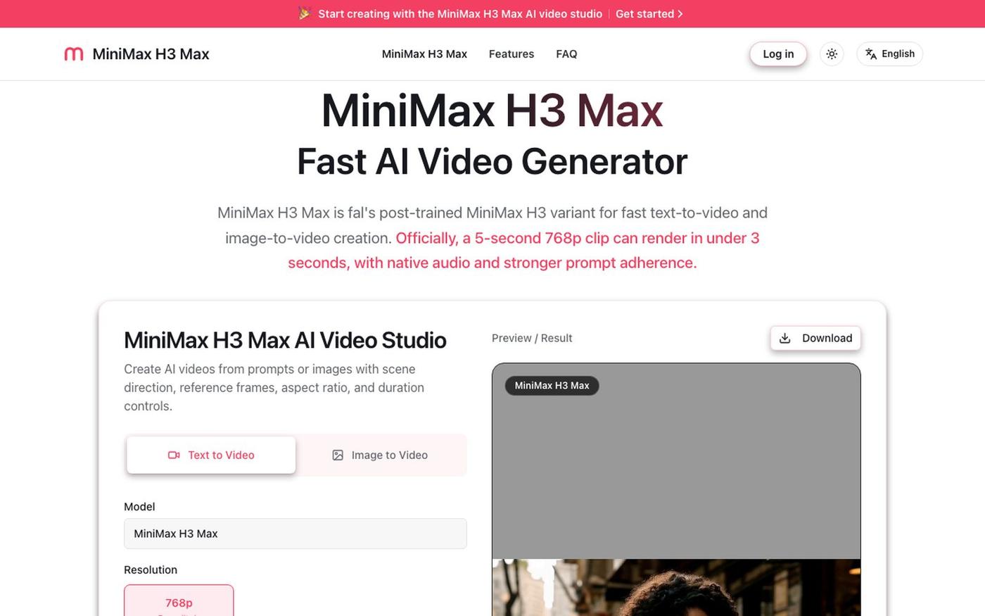 MiniMax H3 Max: Fast AI Video Generator | 768p — screenshot