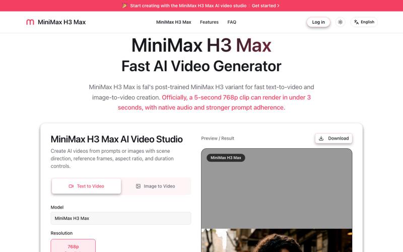 MiniMax H3 Max: Fast AI Video Generator | 768p — screenshot