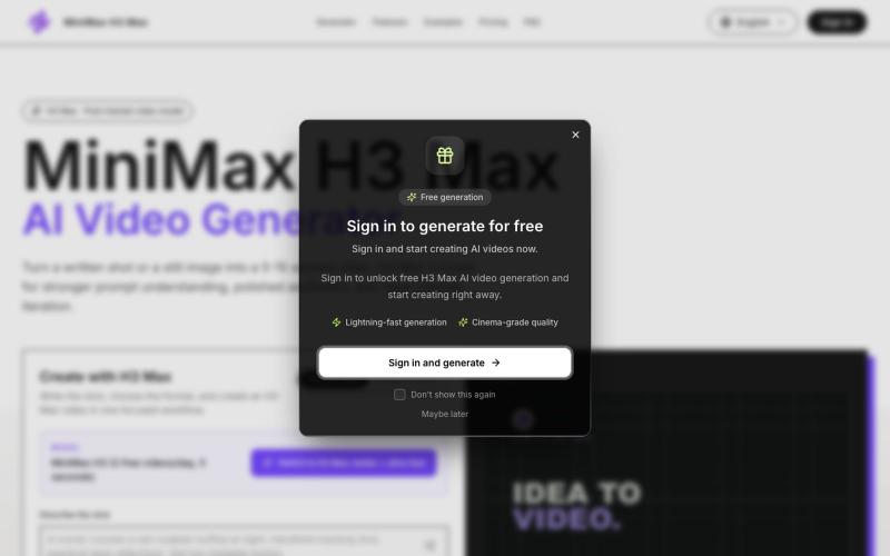 MiniMax H3 Max AI Video Generator | MiniMax H3 Max — screenshot