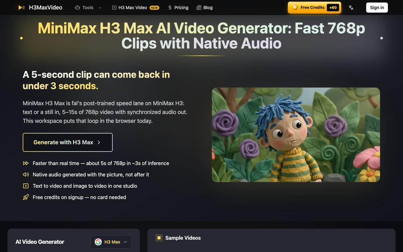MiniMax H3 Max AI Video Generator — Try Free | H3MaxVideo — screenshot