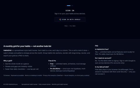 HabitsGrid — Spreadsheet-Style Habit Tracker — screenshot