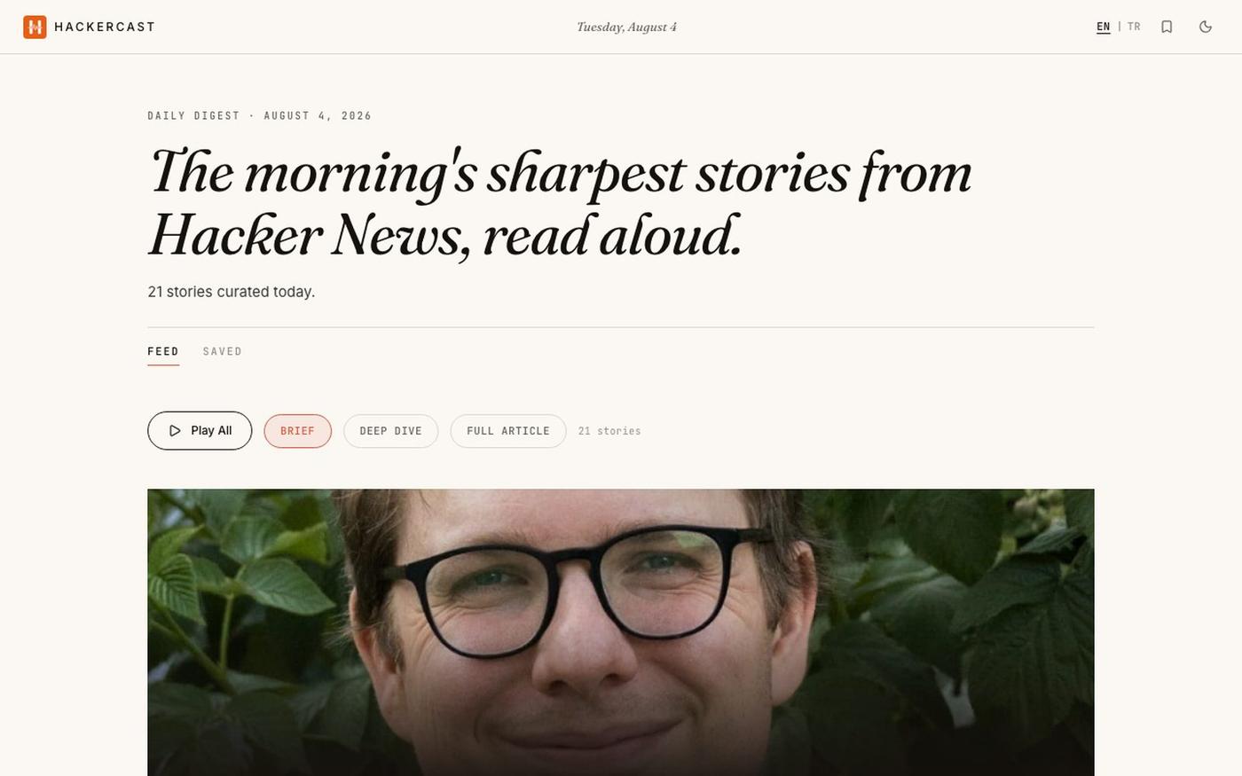 Hackercast — Daily Hacker News, read aloud — screenshot
