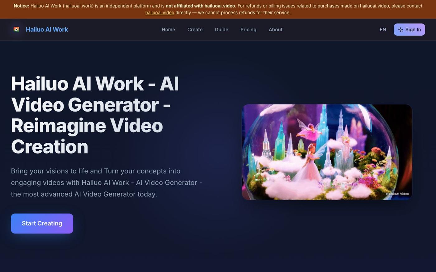 Hailuo AI Work - AI Video Generator - Reimagine Video Creation — screenshot