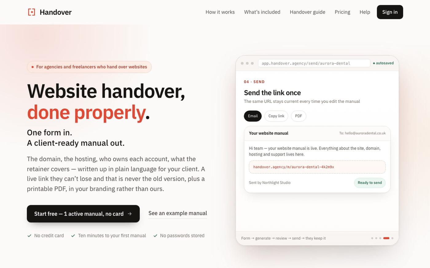 Website Owner's Manual Generator for Web Agencies — Handover — screenshot