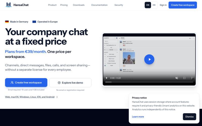Your company chat at a fixed price | HansaChat — screenshot