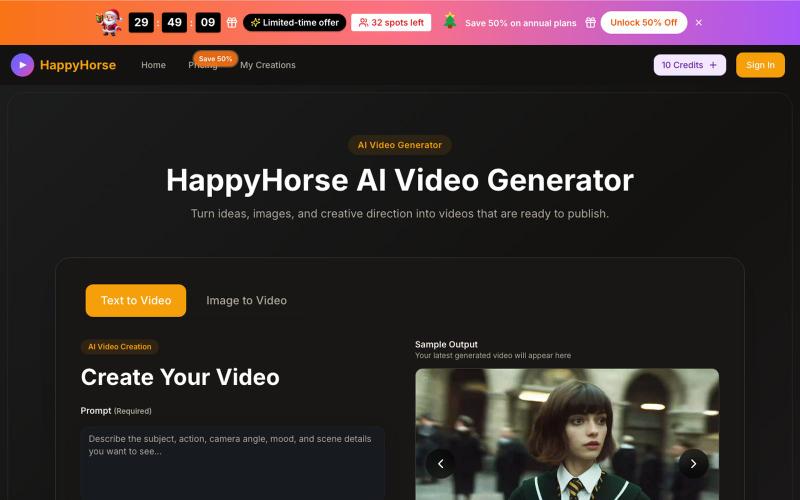 HappyHorse 2.0 AI Video Generator Free | HappyHorse AI 1.0 & Pro & 2.0 Text to V — screenshot