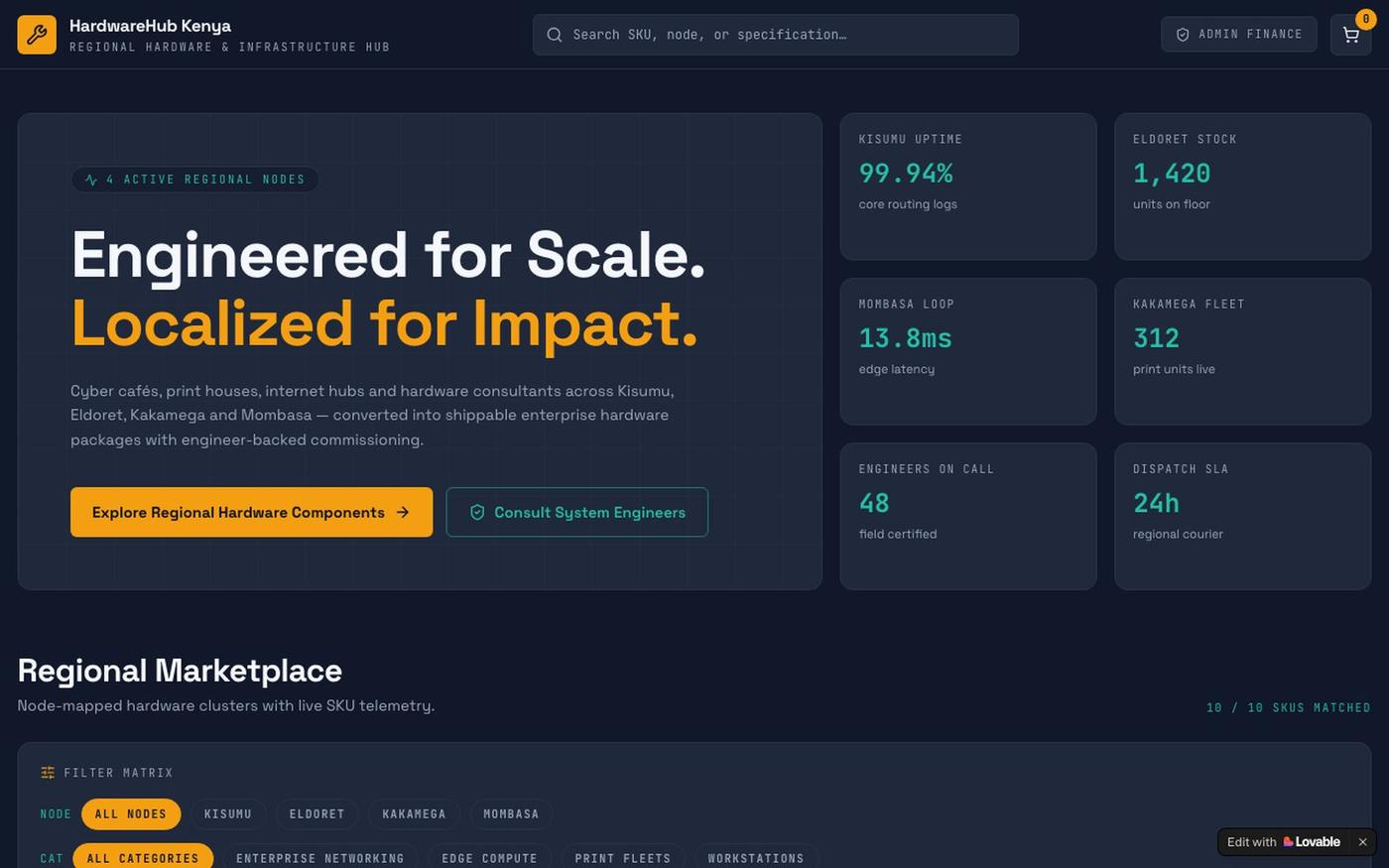HardwareHub Kenya | Regional Enterprise Hardware Marketplace — screenshot