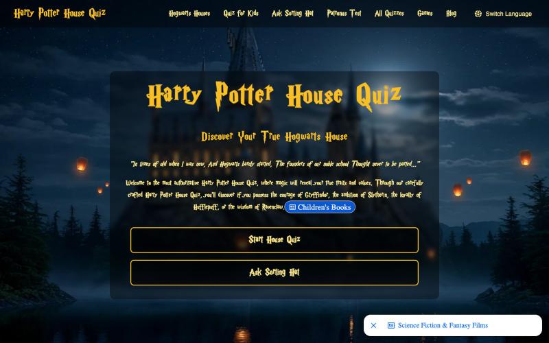 Harry Potter House Quiz | Free Hogwarts Sorting Hat Test — screenshot