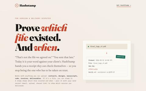 Hashstamp — Prove which file existed, and when — screenshot