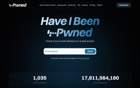 Have I Been Pwned: Check if your email address has been exposed in a data breach — screenshot