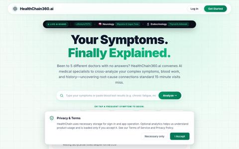 HealthChain360.ai - Multi-Specialist AI Medical Board & Health Assessment — screenshot