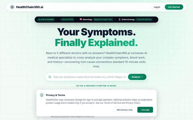 HealthChain360.ai - Multi-Specialist AI Medical Board & Health Assessment — screenshot