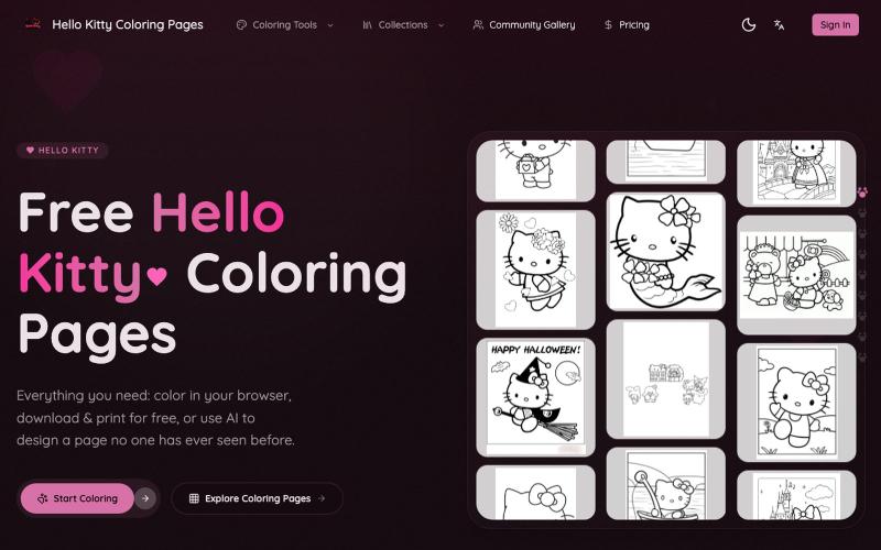 Free Hello Kitty Coloring Pages - Online, Printable & AI Generator — screenshot