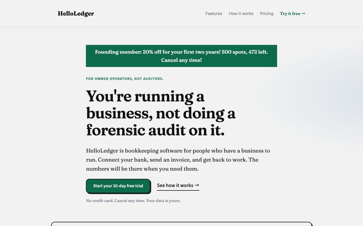 Bookkeeping that doesn't feel like bookkeeping — HelloLedger — screenshot