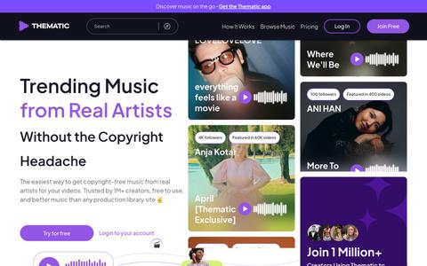 Copyright Free Music for Videos by Real Artists • Thematic — screenshot