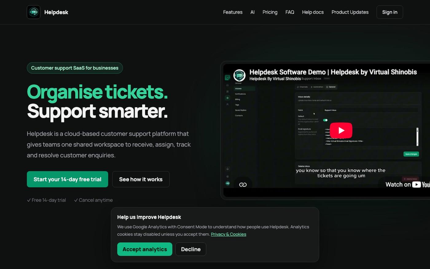 Helpdesk Software for Small Teams | Helpdesk by Virtual Shinobis — screenshot