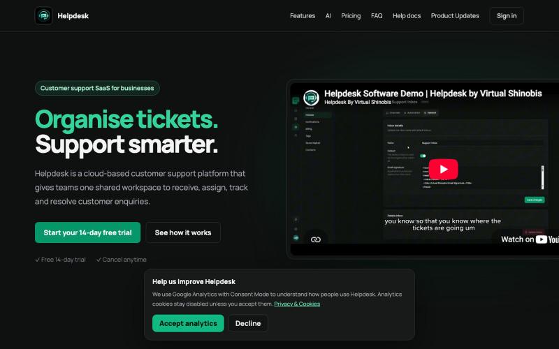 Helpdesk Software for Small Teams | Helpdesk by Virtual Shinobis — screenshot