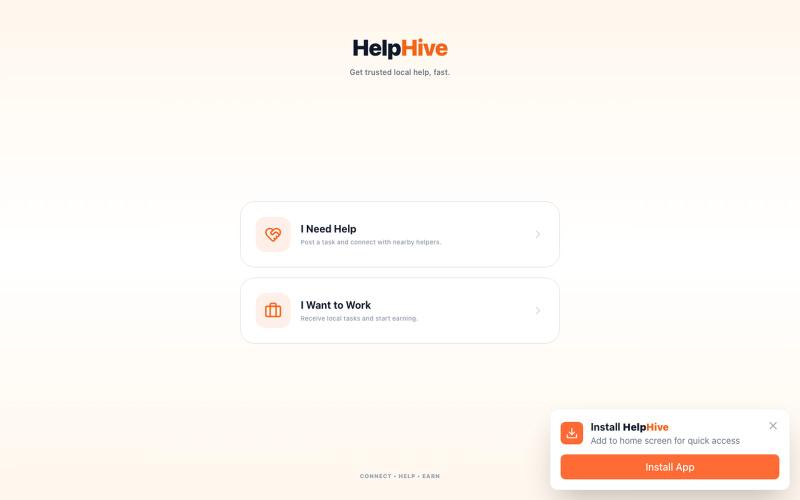 HelpHive | Local Help, Side Hustles & Quick Tasks — screenshot