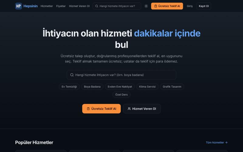 Hepsinin — İhtiyacın Olan Hizmeti Dakikalar İçinde Bul. — screenshot