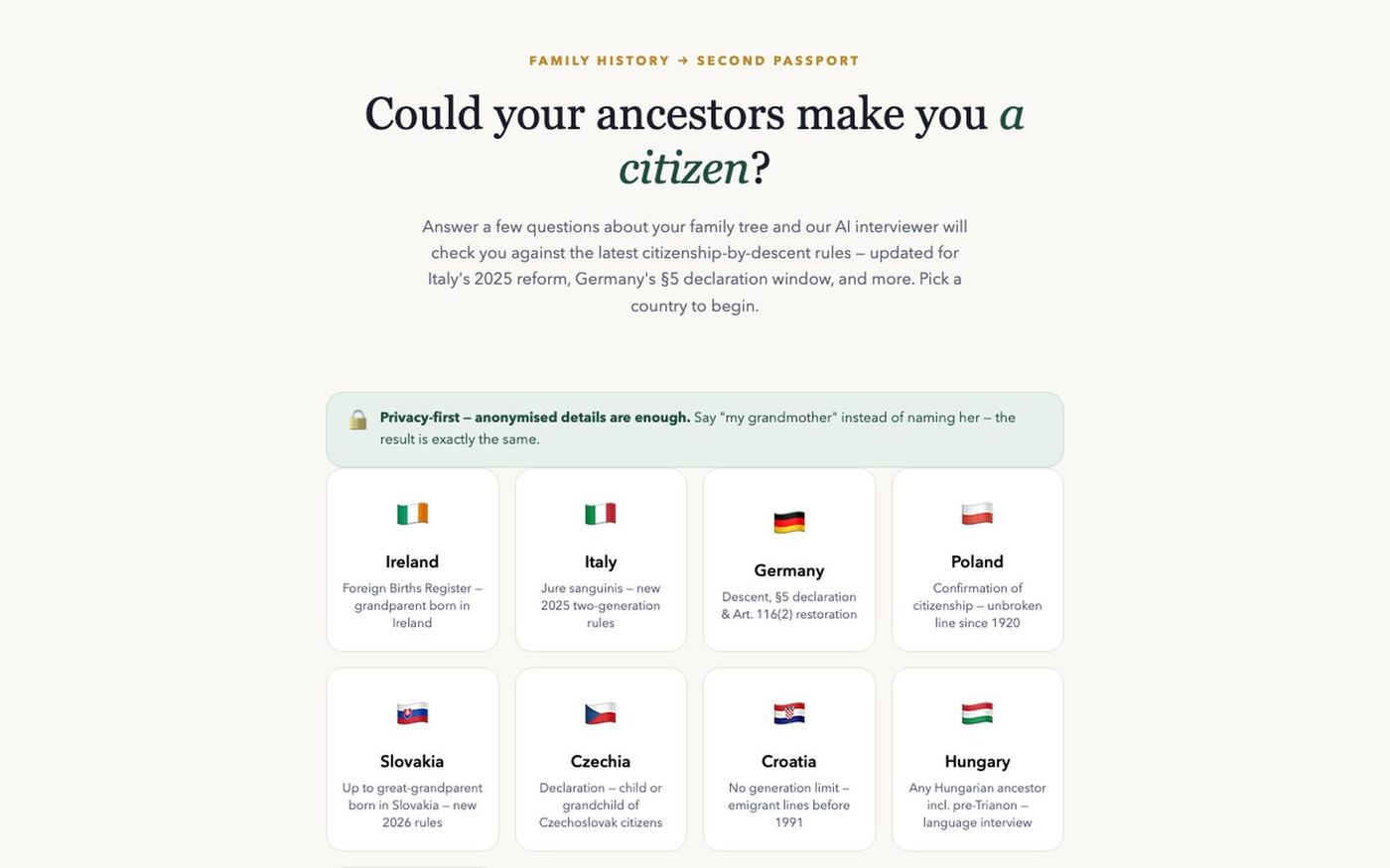 Heritage Passport Checker — screenshot