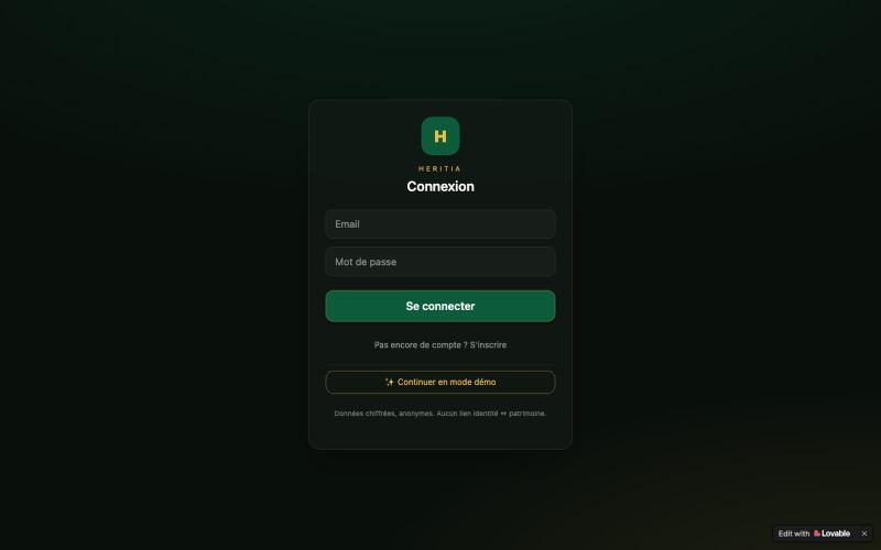 Heritia — Suivi patrimoine premium — screenshot