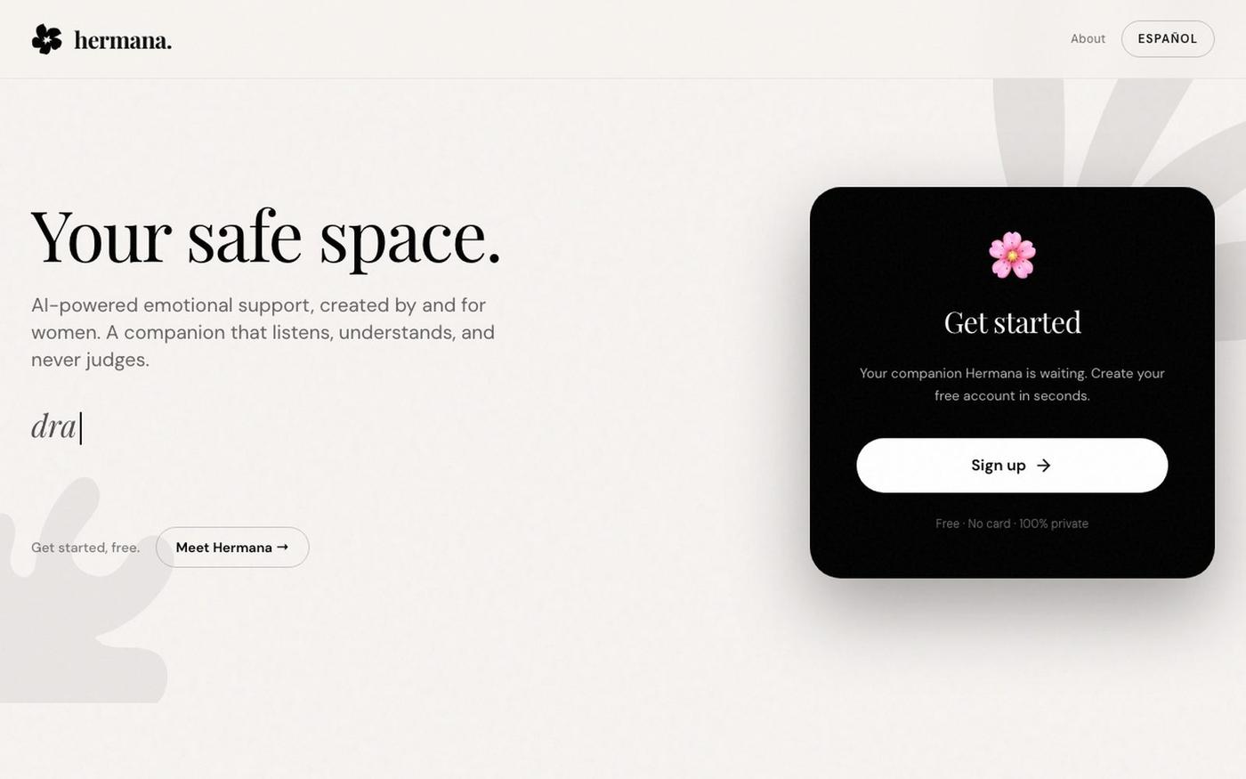 Hermana.io — Tu espacio seguro | Apoyo emocional para mujeres — screenshot