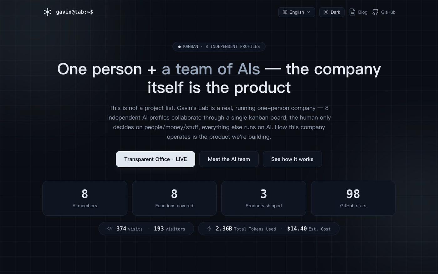 Gavin's Lab — 把一家一人公司做成产品 — screenshot