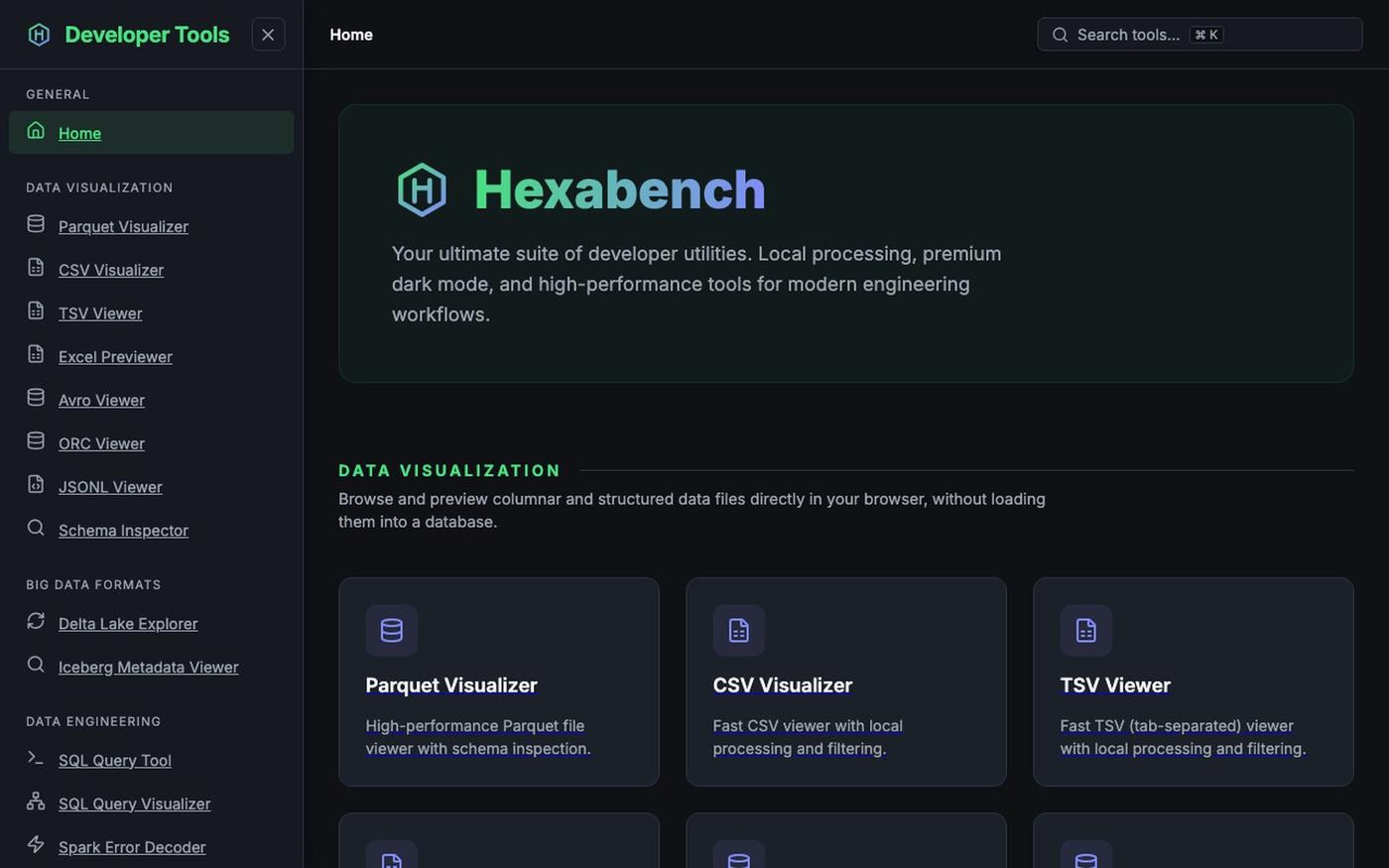 Hexabench | Free Local-First Developer Tools — screenshot