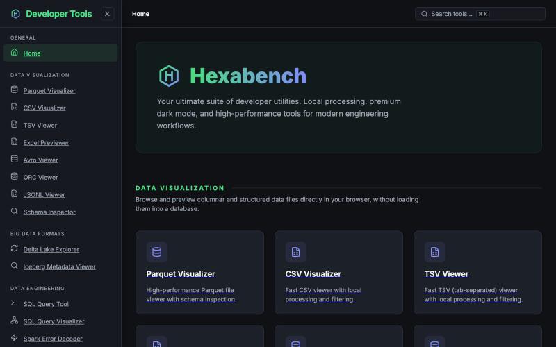 Hexabench | Free Local-First Developer Tools — screenshot
