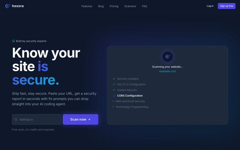 Hexora — Know your site is secure. — screenshot