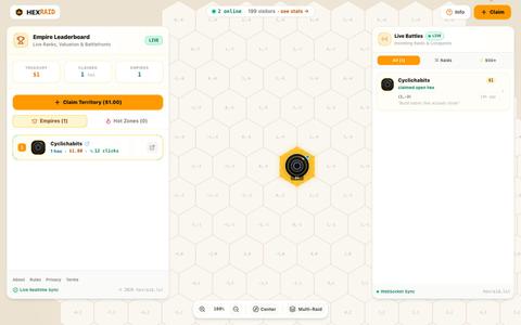 hexraid | Interactive Hex-Grid Territory Raid & Conquest (hexraid.lol) — screenshot