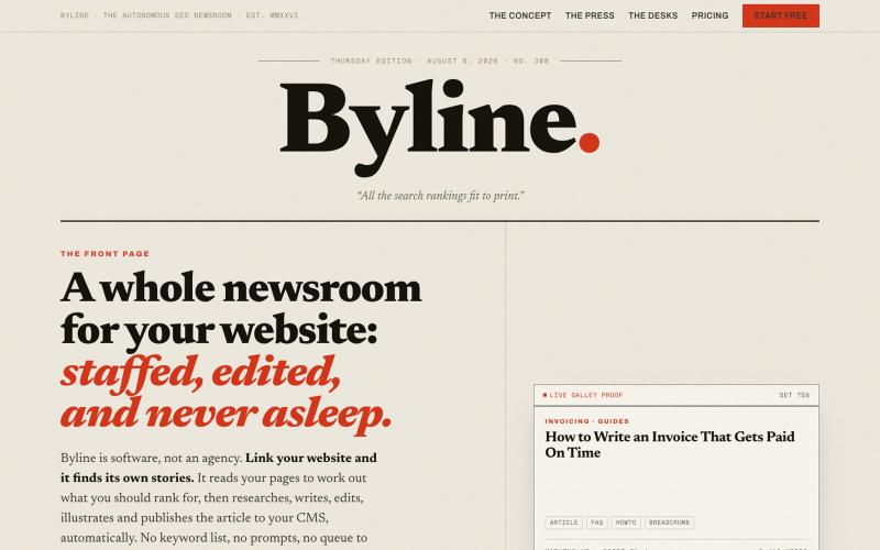 Byline: The Autonomous SEO Newsroom — screenshot