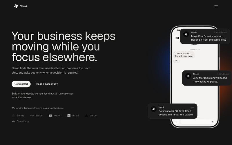 Neroli, operations agent for founder-led companies — screenshot