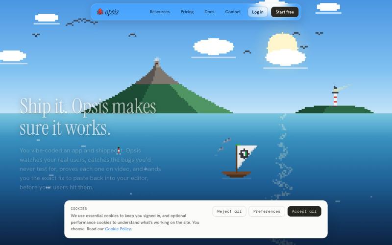 Opsis: AI QA & bug detection for vibe coders — screenshot