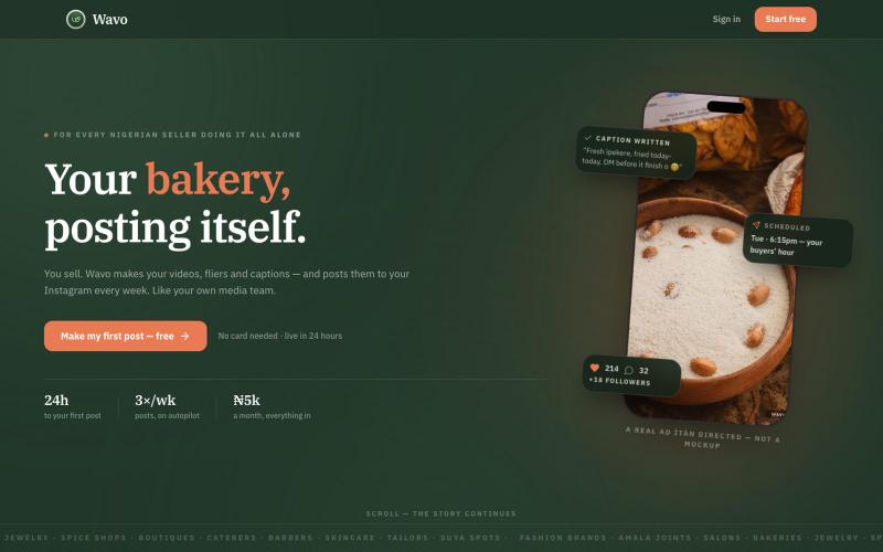 Wavo — your business, posting itself — screenshot