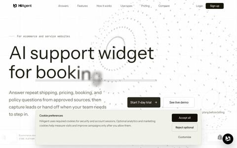 HiAgent | AI Support Widget for Ecommerce and Service Websites — screenshot