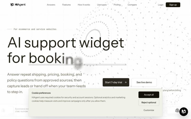 HiAgent | AI Support Widget for Ecommerce and Service Websites — screenshot